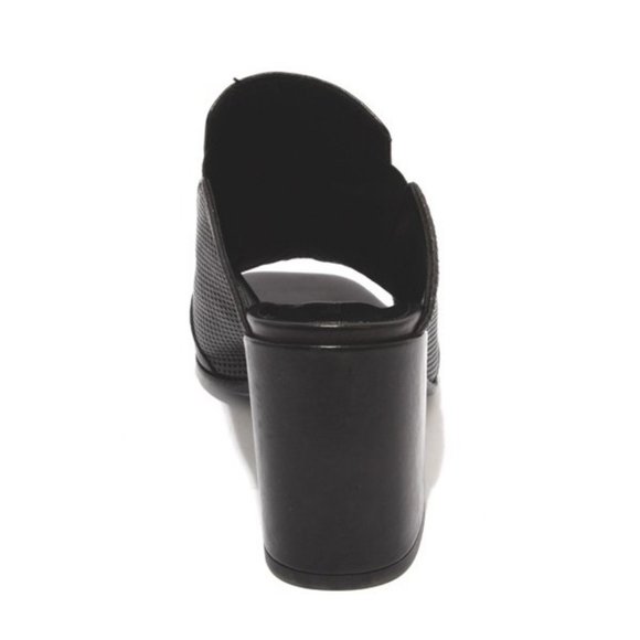 ITALIAN Black Leather Slide Open Toe Heel Sandal - Picture 5 of 8